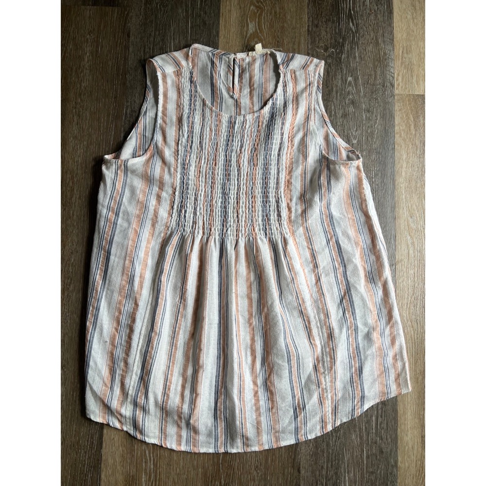 Cotton Bleu Striped Smocked Tank Top‎ Womens XL White Orange Blue Excellent